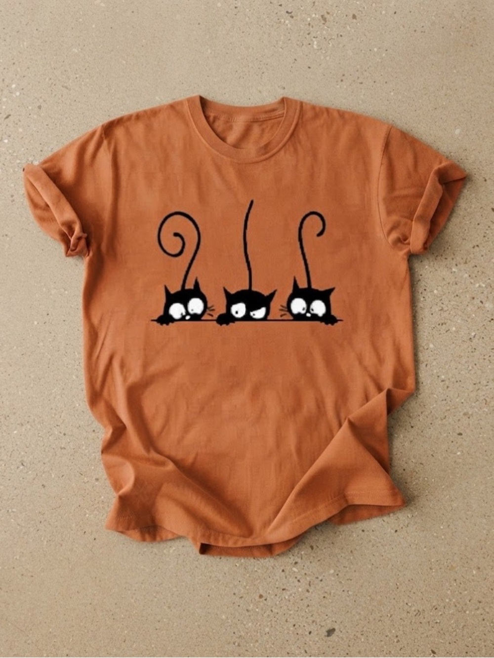 Cute Black Cats Graphic Cotton Gildan T-Shirt Burnt Orange Tee